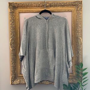 Silk Cashmere Hooded Grey Poncho Sweater